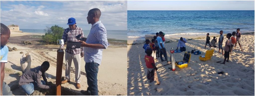 Dr Nordino Muaievela and Leovigildo Cumbe with the Installation of the CoastSnap station in Ilha de Moçambique and beach survey